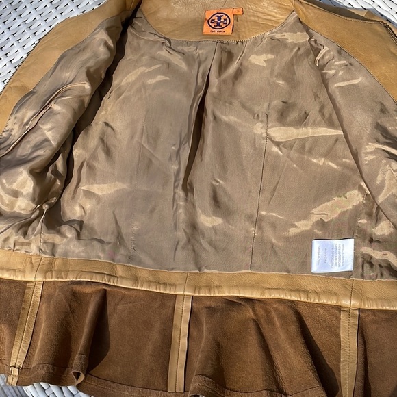 TORY BURCH Peplum Camel Leather Jacket Size 2 - Picture 12 of 14